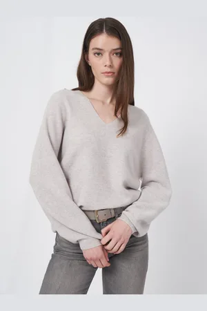 REPEAT cashmere Naadloos gebreid cashmere trui met V-hals