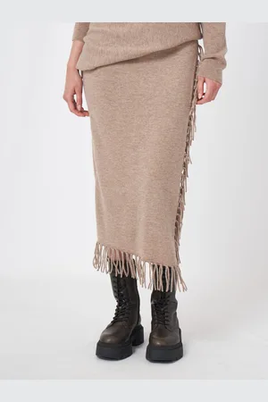 REPEAT cashmere Gebreide rok met franjes van cashmere mix