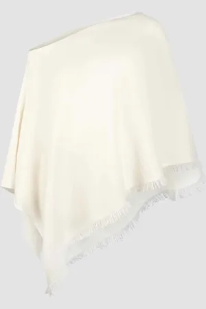 REPEAT cashmere Organisch cashmere poncho met franjes