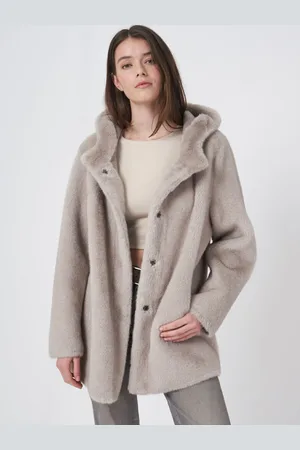 REPEAT cashmere Omkeerbare faux fur jas met capuchon