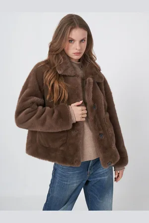 REPEAT cashmere Korte omkeerbare faux fur jas