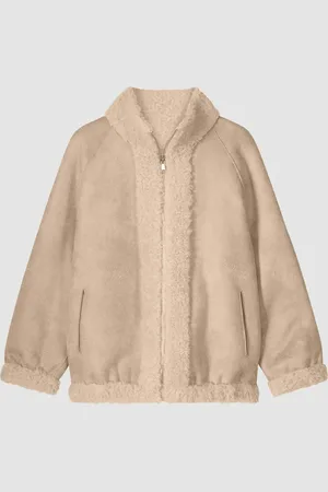 REPEAT cashmere Omkeerbare jas van teddy wol met dubbele rits