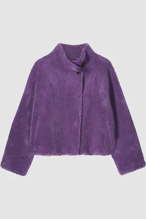 REPEAT cashmere Kort omkeerbare jas met knopen van teddy wol