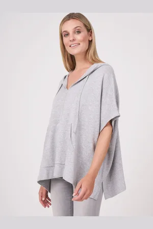 REPEAT cashmere Poncho met capuchon van katoen melange