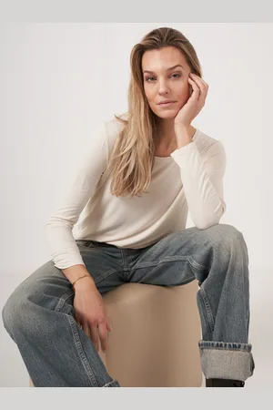 REPEAT cashmere Basic dames T-shirt met lange mouw