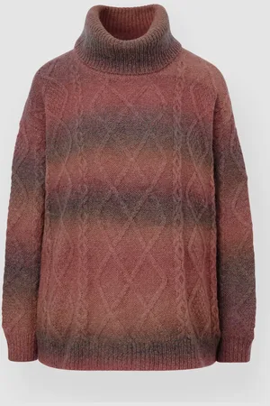 REPEAT cashmere Grof gebreide space-dye kabeltrui met rolkraag