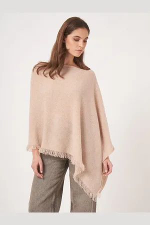 REPEAT cashmere Organisch cashmere poncho met franjes