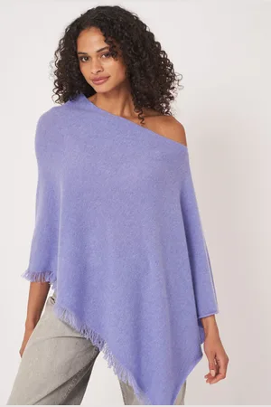 REPEAT cashmere Organisch cashmere poncho met franjes