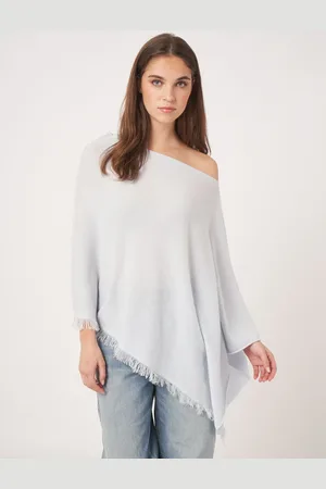 REPEAT cashmere Organisch cashmere poncho met franjes