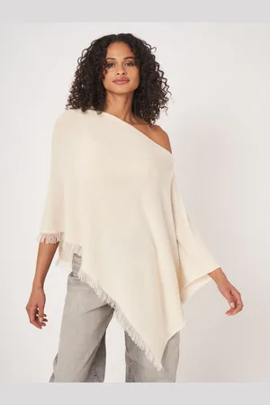 REPEAT cashmere Organisch cashmere poncho met franjes