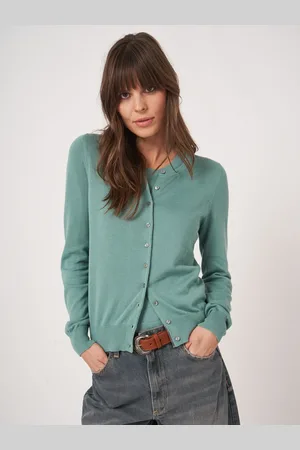REPEAT cashmere Basic fijn gebreid cardigan in katoenmix