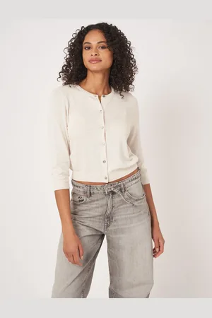 REPEAT cashmere Kort vest met ronde hals van katoenmix