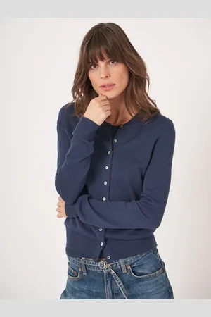 REPEAT cashmere Basic fijn gebreid cardigan in katoenmix