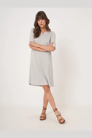 REPEAT cashmere Fijn gebreide jurk van katoenmix