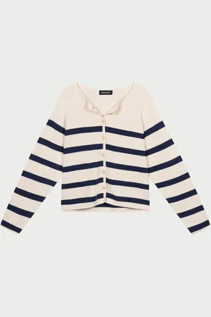 REPEAT cashmere Katoenen gestreepte cardigan dubbelgebreid