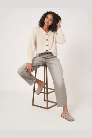 REPEAT cashmere Grof ribgebreide katoenen V-hals cardigan