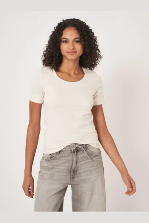 REPEAT cashmere Dames T-shirt met opgerolde mouwen