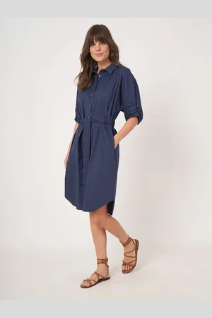 REPEAT cashmere Overhemdjurk met korte vleermuismouwen en ceintuur