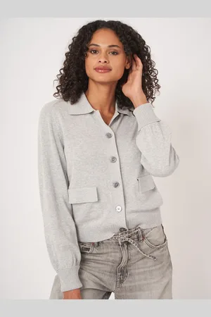 REPEAT cashmere Fijn gebreid vest met polokraag van katoenmix