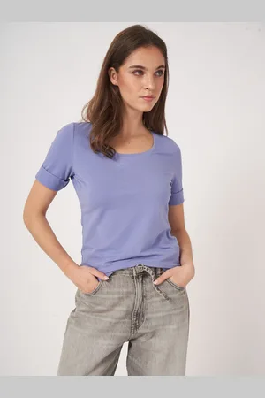 REPEAT cashmere Dames T-shirt met opgerolde mouwen