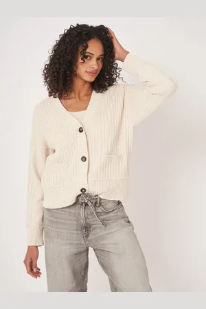 REPEAT cashmere Katoenen cardigan met verschillende gebreide texturen