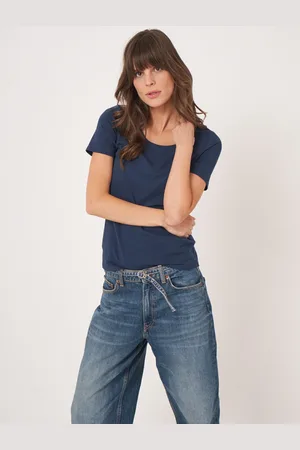 REPEAT cashmere Basic dames T-shirt met ronde hals