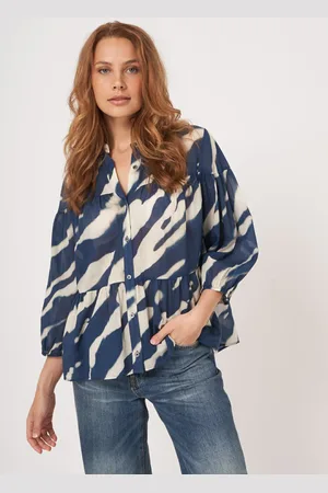 REPEAT cashmere Gelaagde blouse met print