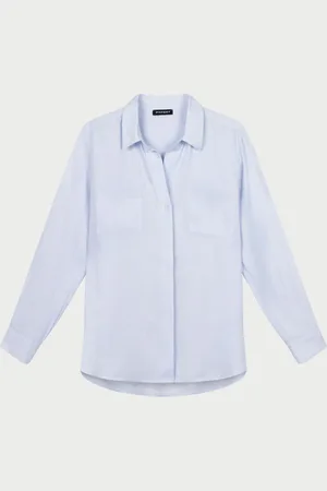 REPEAT cashmere Basic linnen blouse met borstzakken