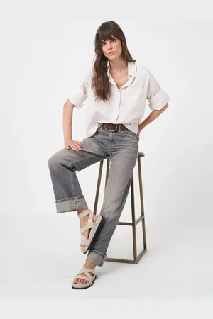 REPEAT cashmere Gestreept hemd met omgeslagen manchet