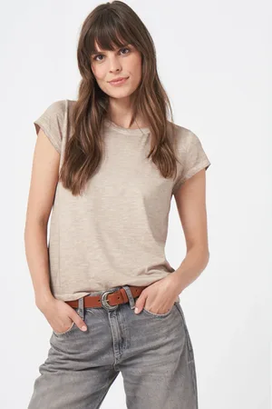 REPEAT cashmere T-shirt met kapmouwen van zachte katoenmelange