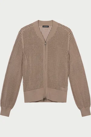 REPEAT cashmere Ajour vest met baseball-kraag en rits