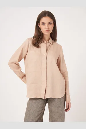 REPEAT cashmere Basic linnen blouse met borstzakken