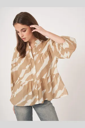 REPEAT cashmere Gelaagde blouse met print