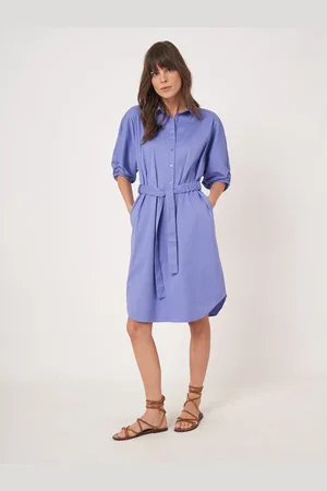 REPEAT cashmere Overhemdjurk met korte vleermuismouwen en ceintuur