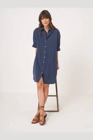 REPEAT cashmere Hemdjurk met korte pofmouwen