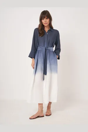 REPEAT cashmere Hemdjurk met dipdye print van linnen-mix