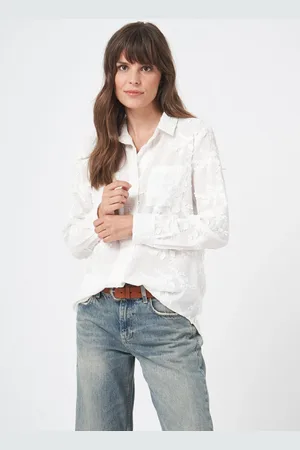 REPEAT cashmere Katoenen overhemd met geborduurde bloemen