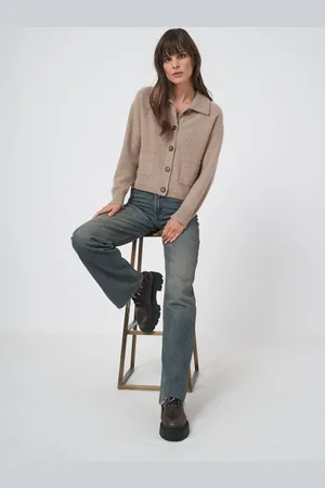 REPEAT cashmere Cashmere cardigan met polokraag
