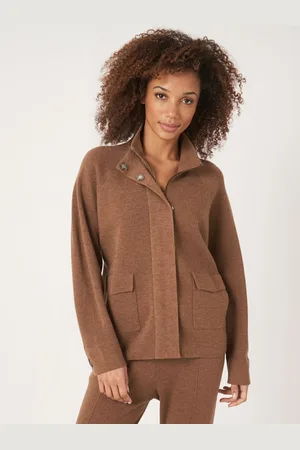 REPEAT cashmere Dubbel gebreid vest van merinowol met opstaande kraag