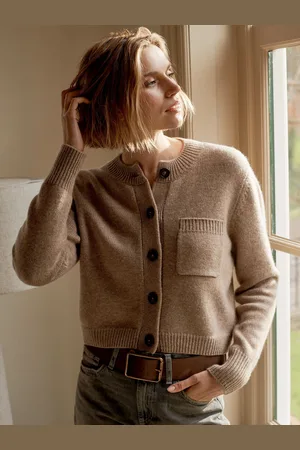 REPEAT cashmere Korte grofgebreid cashmere cardigan