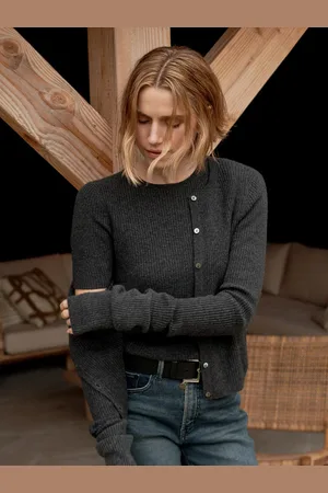 REPEAT cashmere Ribgebreide cardigan van cashmere mix