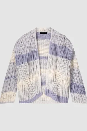 REPEAT cashmere Grof gebreid vest met paarse pastelstrepen