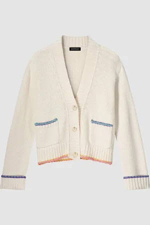 REPEAT cashmere Cardigan van katoenwolmix met contrastnaden