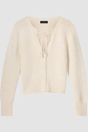 REPEAT cashmere Katoenen gebreid vest met strikkoord