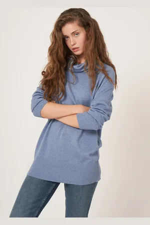 REPEAT cashmere Lange fijn gebreide coltrui