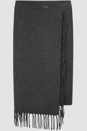 REPEAT cashmere Gebreide rok met franjes van cashmere mix