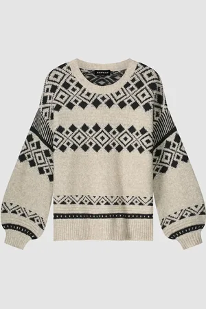 REPEAT cashmere Intarsia gebreide trui van Italiaanse garen
