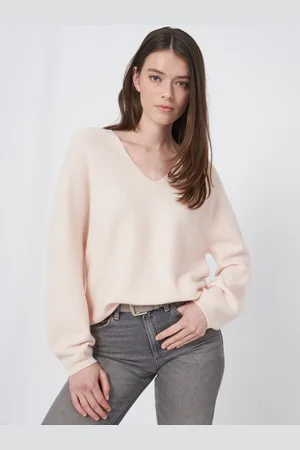 REPEAT cashmere Naadloos gebreid cashmere trui met V-hals
