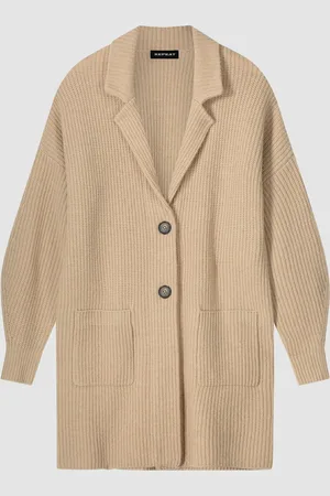 REPEAT cashmere Halflang vest met rib en reverskraag