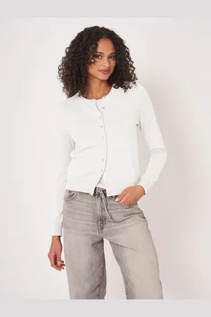 REPEAT cashmere Basic fijn gebreid cardigan in katoenmix